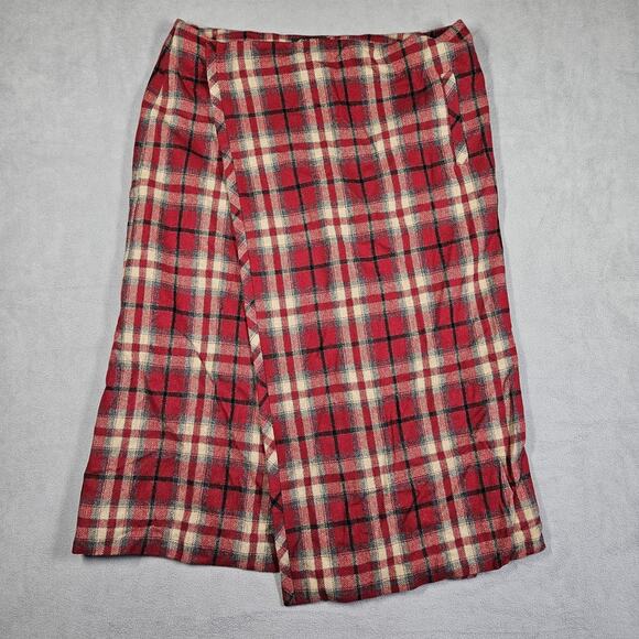 Eddie Bauer Skirt Womens 14 Petite Red Plaid Wool Blend Classic Prep Academia - Picture 1 of 13